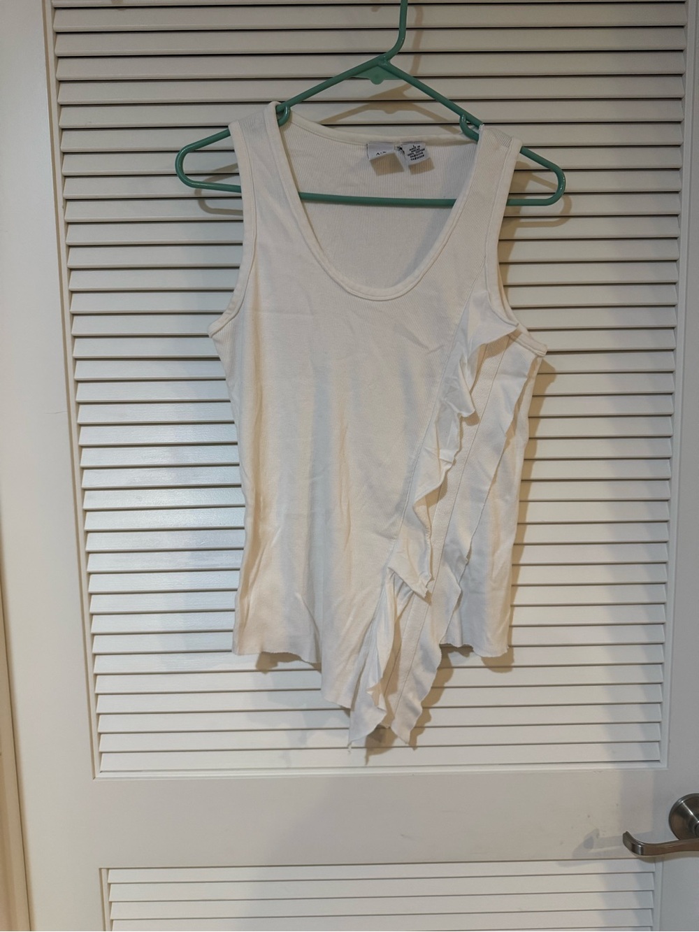 A/X Armani Exchange White Asymmetrical Ruffle Tank Top Size L - Picture 3 of 6